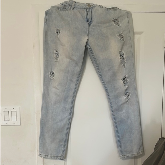 Ardene Blue Straight Leg Jeans with Distressed Details - Picture 1 of 2